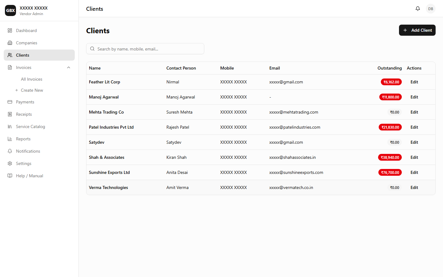 Clients — Client list with search and filters