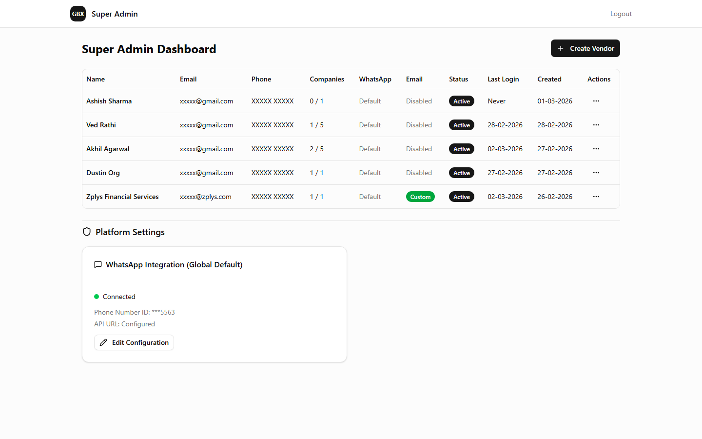 Multi-Tenant Admin Panel