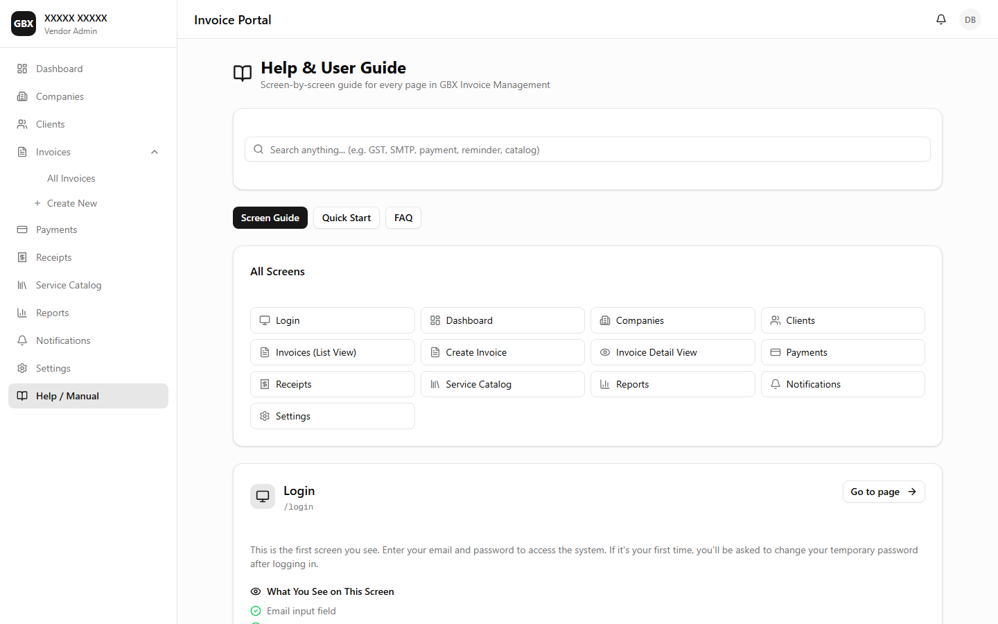 User Manual — Built-in help with search