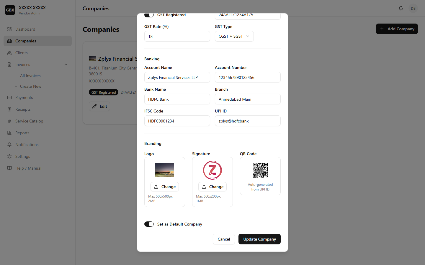 Company Logo & Signature Upload