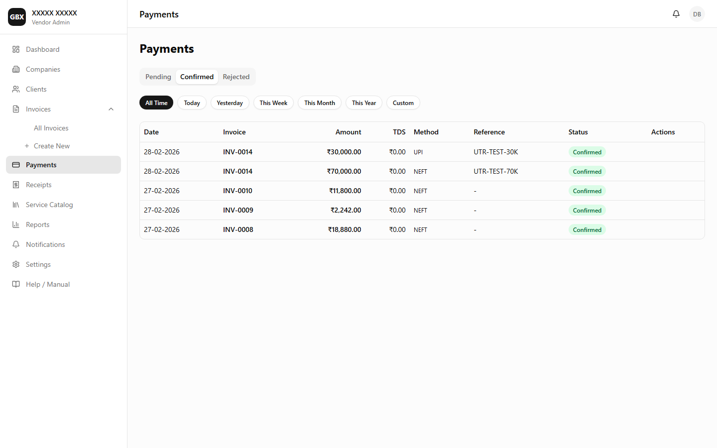 Payments — Confirmed tab