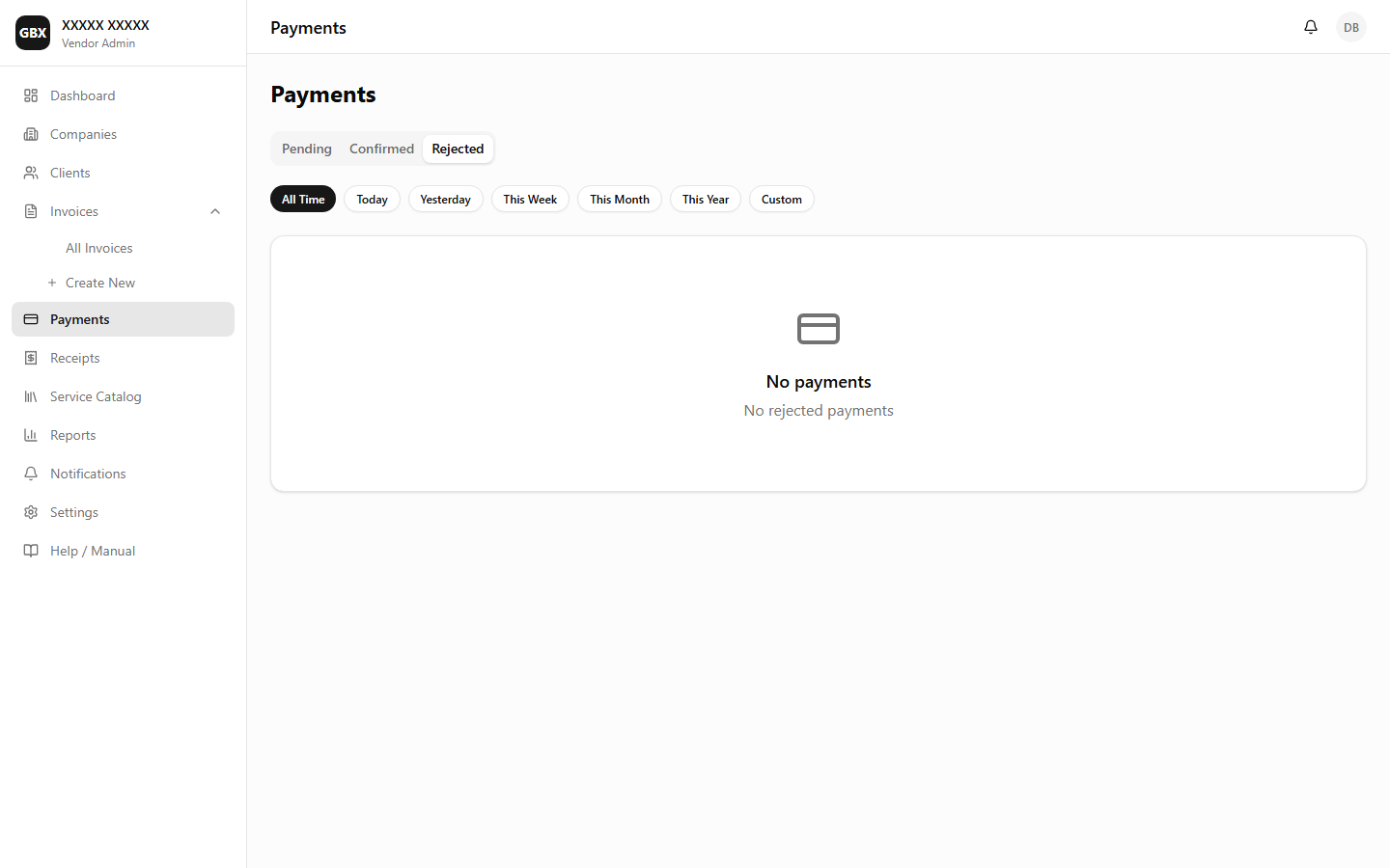 Payments — Rejected tab
